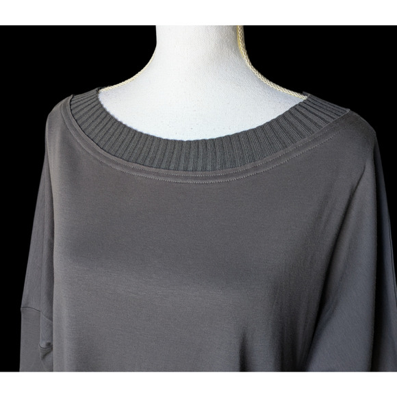 Planet Lauren G Gray Oversized Knit Collar Pima Cotton Modal T Shirt OSFM - Picture 5 of 7